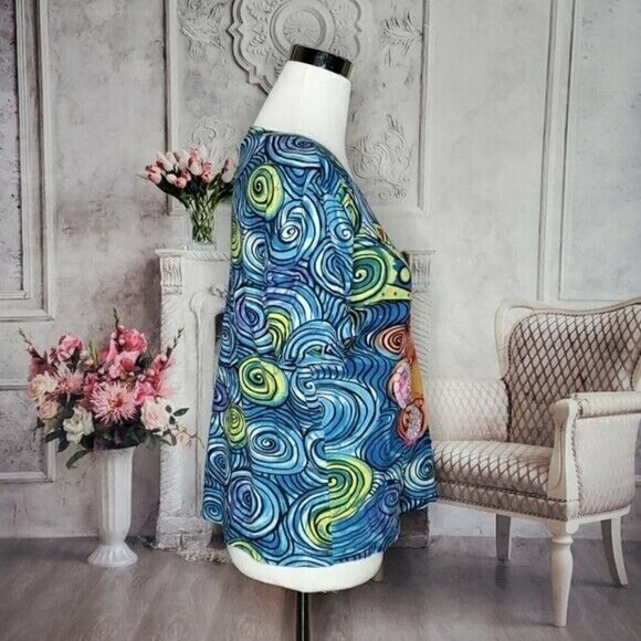 LIFE Style Blue Pullover Crew Neck Short Sleeve Wearable Art T-Shirt Size Small - Picture 7 of 10